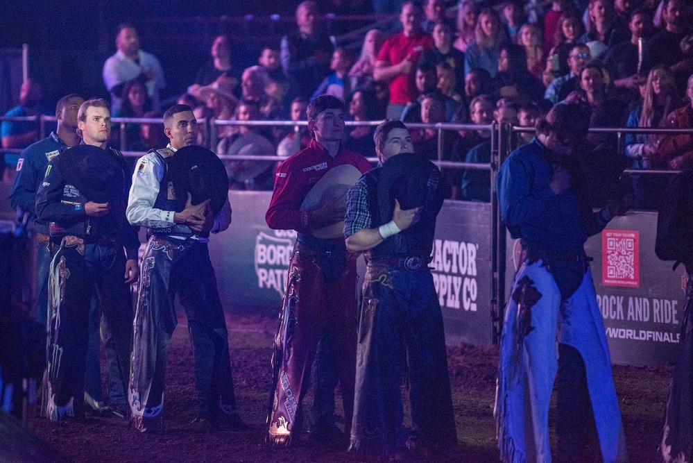 Airmen take the Oath of Enlistment during Professional Bull Riders event