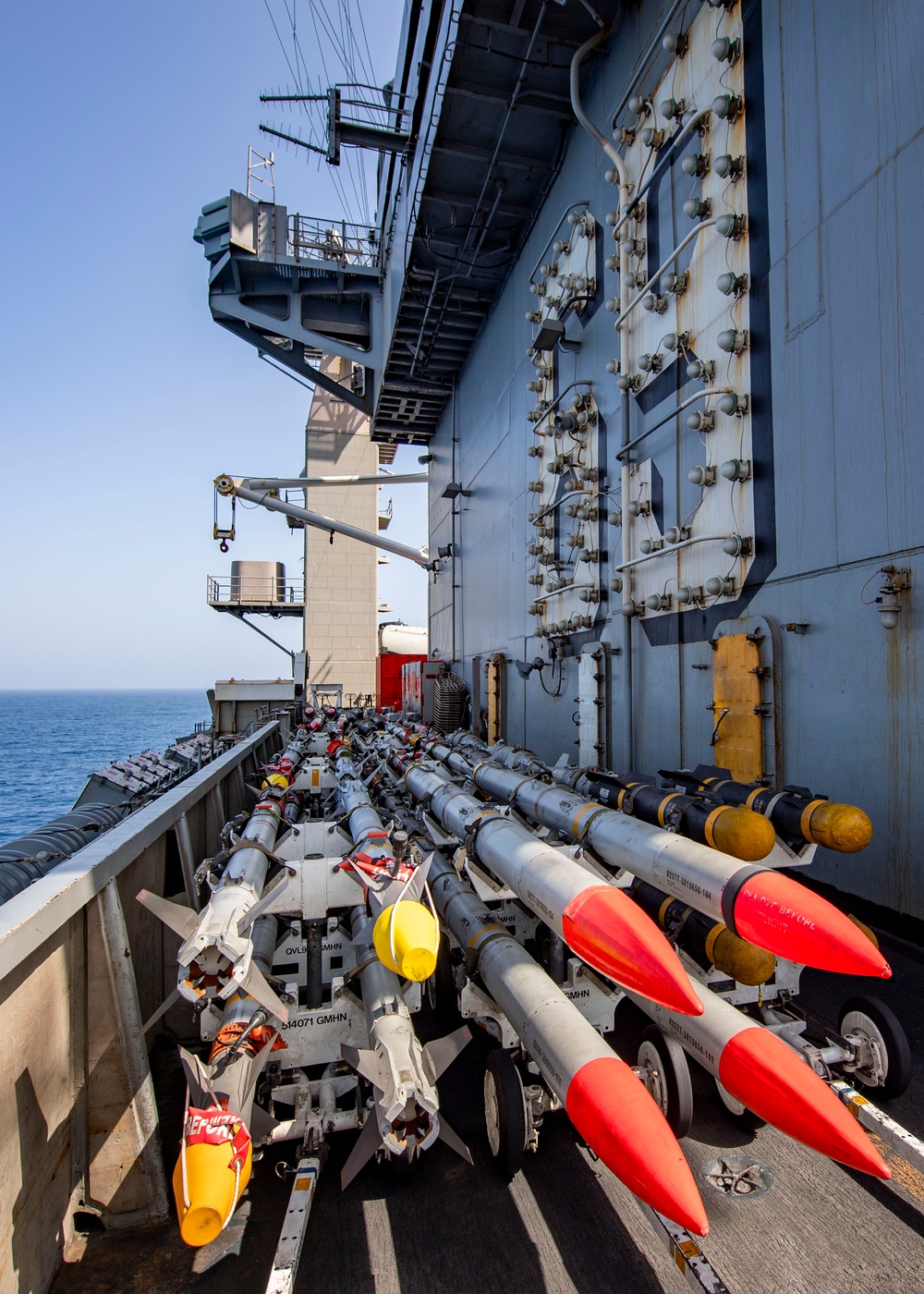 Ordnancemen Aboard the USS Dwight D. Eisenhower Prepare for Flight Operations in the Red Sea