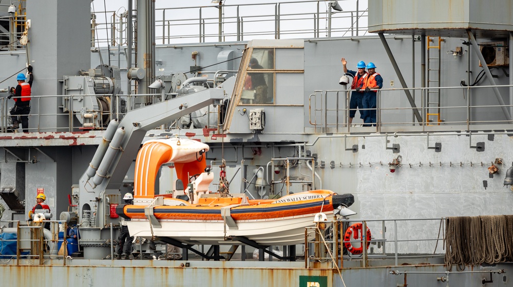 USS Mobile (LCS 26) conducts underway replenishment with USNS Wally Schirra (T-AKE 8) in South China Sea