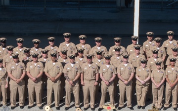 Naval Base Ventura County Chiefs Mess pose for birthday photo