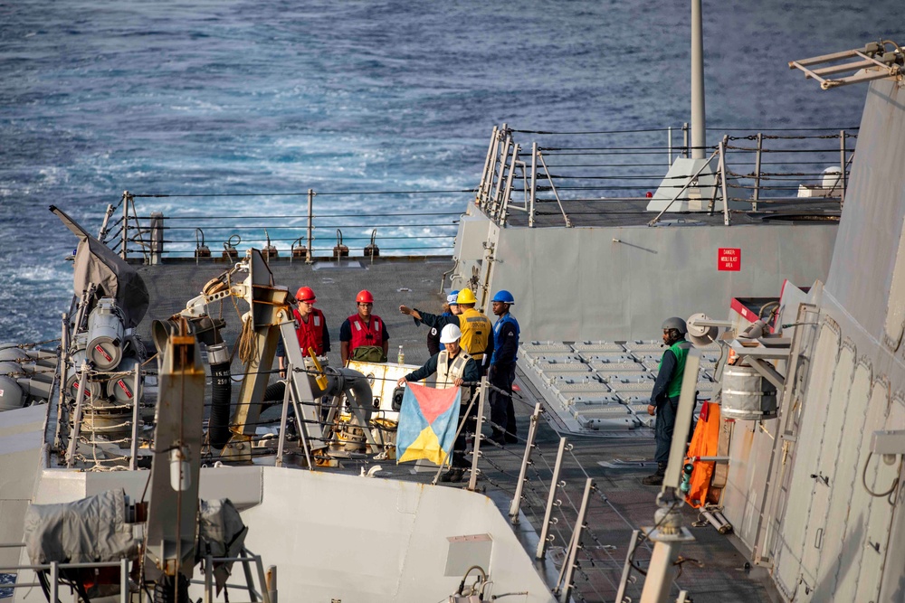 USS Ralph Johnson Conducts Replenishment-At-Sea with USNS Yukon.