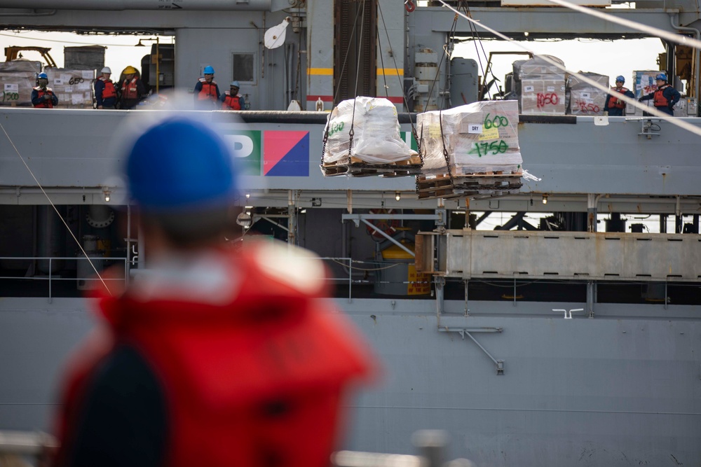 USS Ralph Johnson Conducts Replenishment-At-Sea with USNS Yukon.