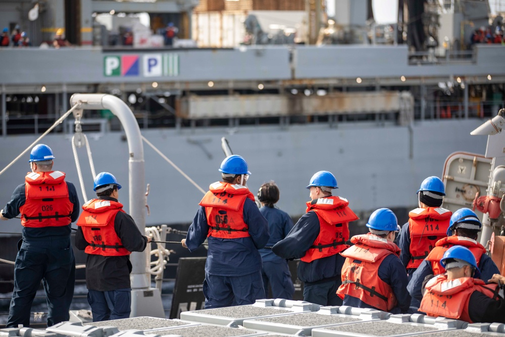 USS Ralph Johnson Conducts Replenishment-At-Sea with USNS Yukon.