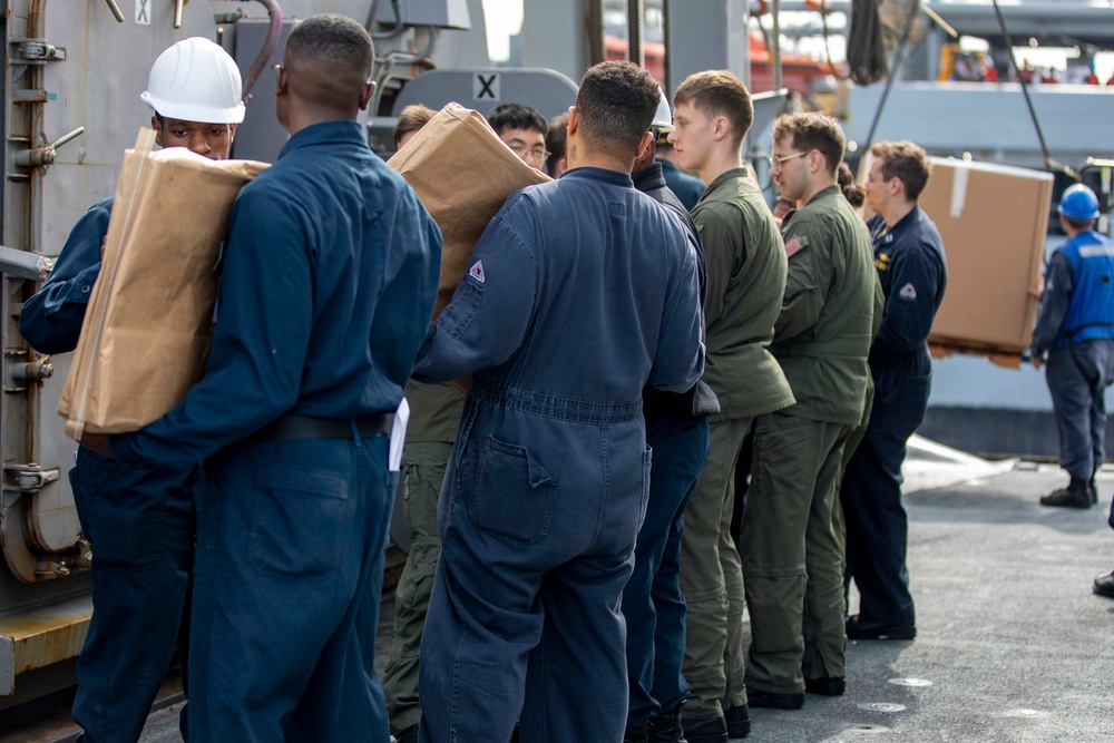 USS Ralph Johnson Conducts Replenishment-At-Sea with USNS Yukon.