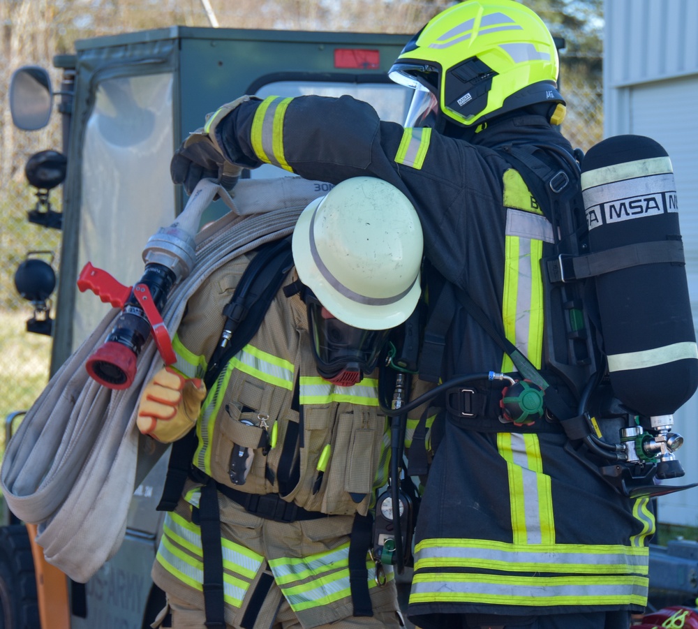 Bundeswehr Firefighters suit up for training at USAG Ansbach