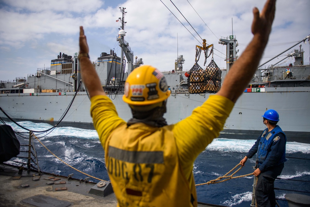 USS Mason Conducts A Replenishment at  Sea With USNS Supply in the Red Sea