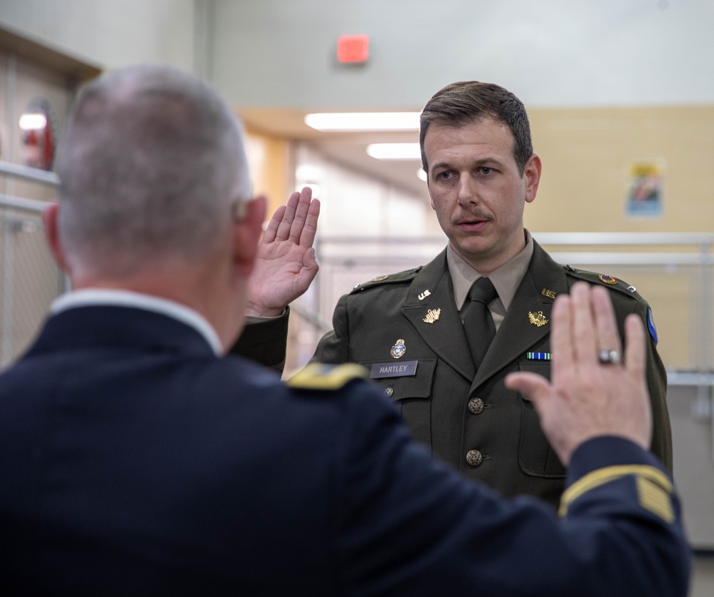 Newly promoted CPT Mike Hartley was appointed into the Chaplain corps during a ceremony