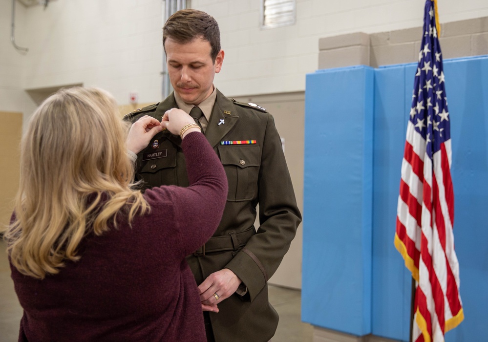 Newly promoted CPT Mike Hartley was appointed into the Chaplain corps during a ceremony