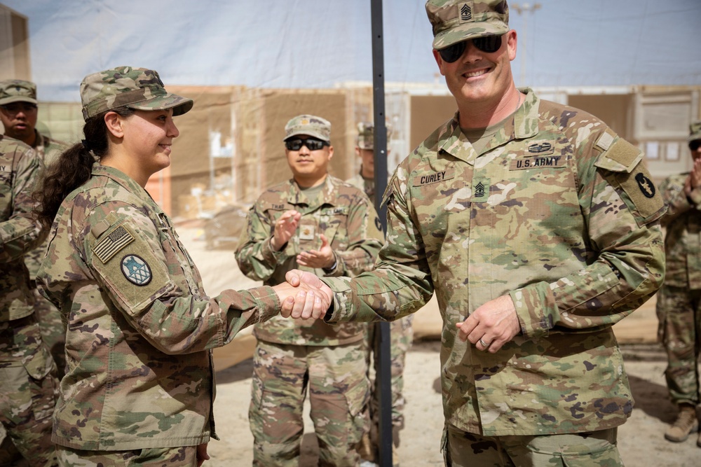Headquarters Support Company, Headquarters and Headquarters Battalion, 34th Infantry Division recognizes NCO of the Month for March