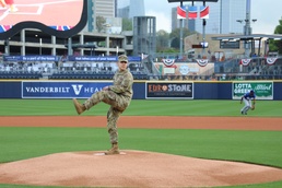 Tennessee Guardsman throws first pitch for the Nashville Sounds