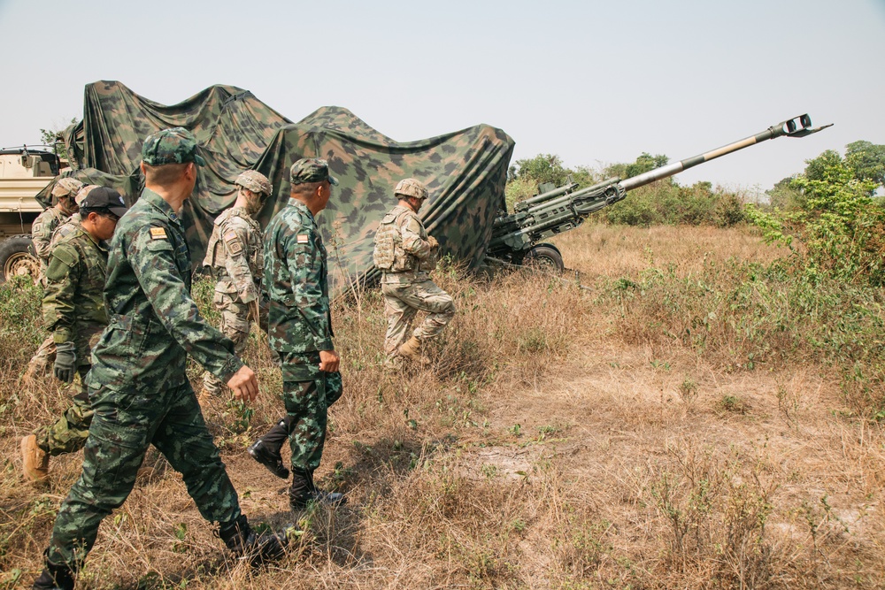 2-2 SBCT field artillery live fire exercise in Sa Kaeo Province for Cobra Gold 2024