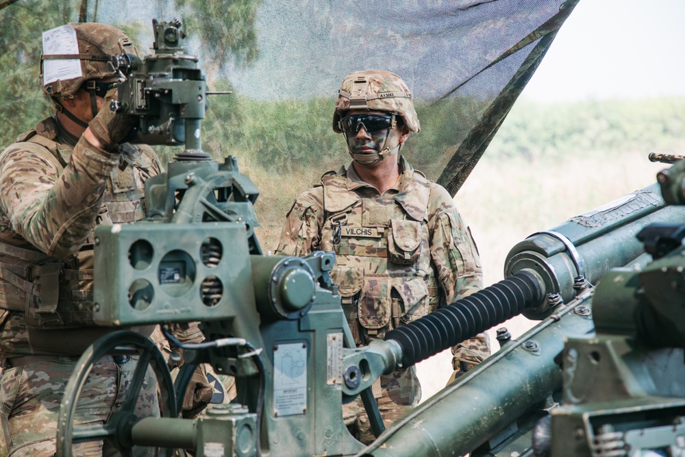 2-2 SBCT field artillery live fire exercise in Sa Kaeo Province for Cobra Gold 2024