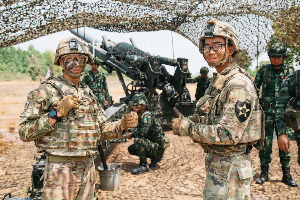 2-2 SBCT field artillery live fire exercise in Sa Kaeo Province for Cobra Gold 2024