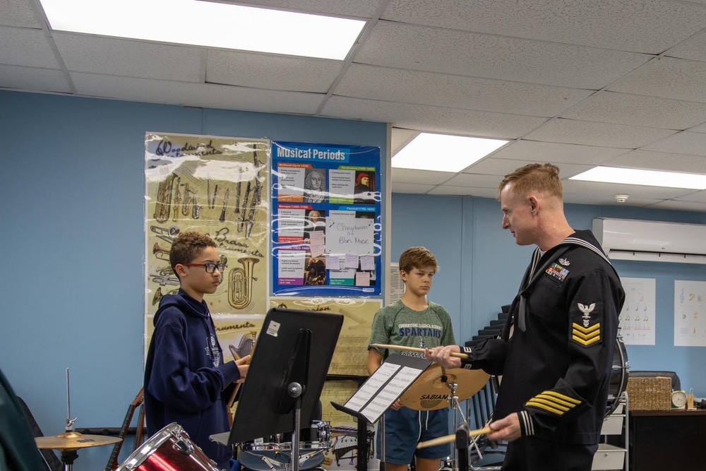 Navy Band Southeast percussionist coaches students at Cornerstone Classical Academy
