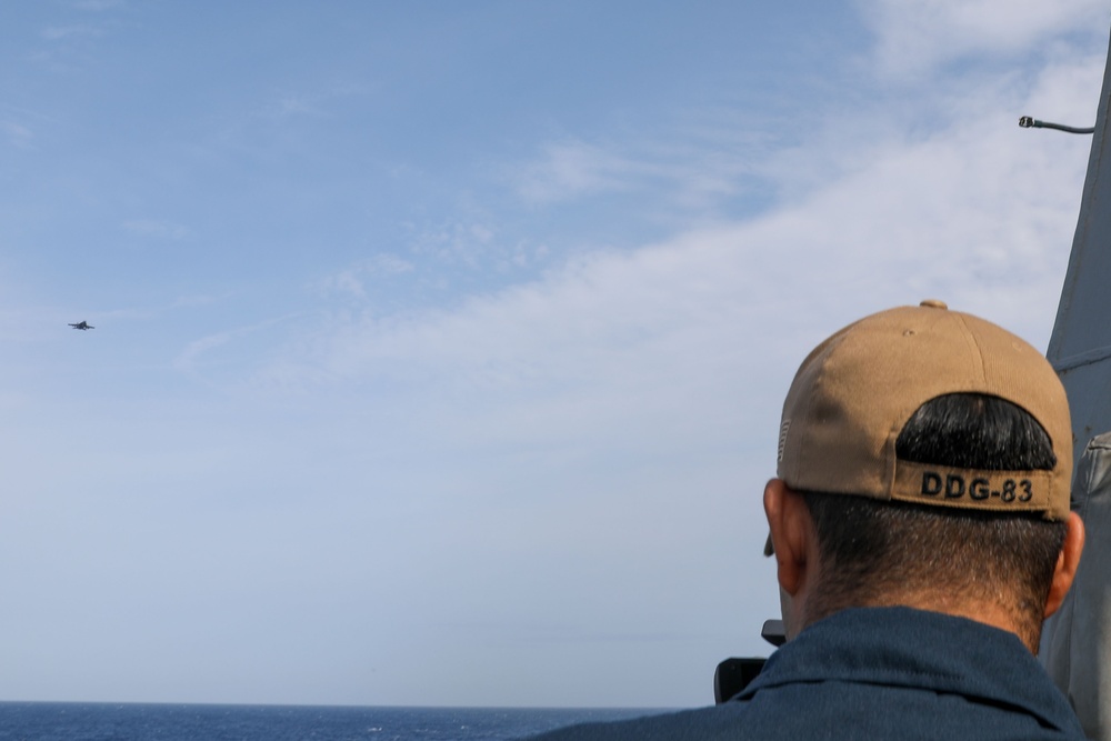 Sailors aboard the USS Howard conduct an air defense exercise in the Philippine Sea