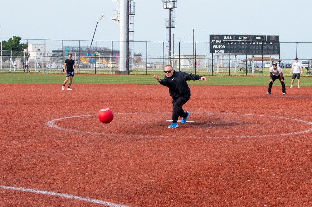 USS Ronald Reagan (CVN 76) Sailors participate in a kick ball tournament with members of the JMSDF JS Izumo (DDH 183)