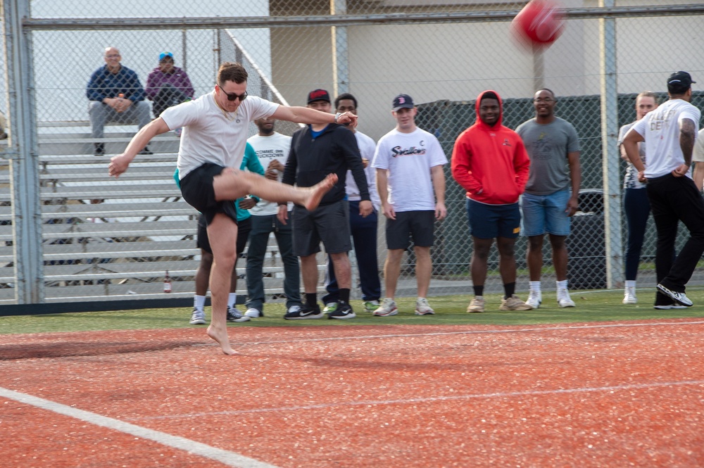 USS Ronald Reagan (CVN 76) Sailors participate in a kick ball tournament with members of the JMSDF JS Izumo (DDH 183)