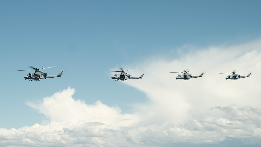 VMM-165 (Rein.) H-1s Land Aboard USS Boxer
