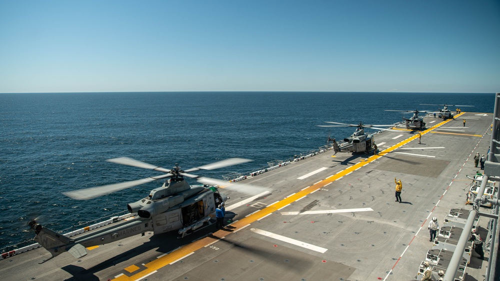 VMM-165 (Rein.) H-1s Land Aboard USS Boxer