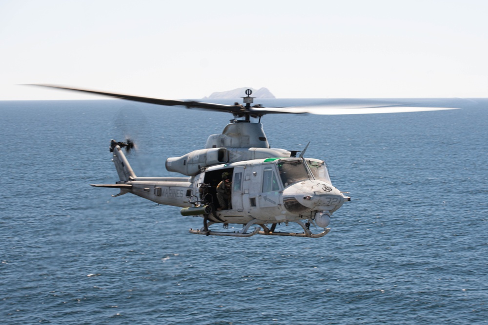 VMM-165 (Rein.) H-1s Land Aboard USS Boxer