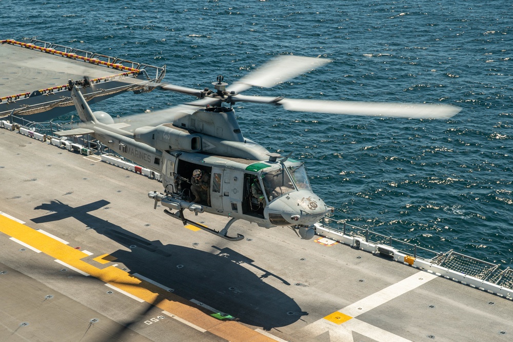VMM-165 (Rein.) H-1s Land Aboard USS Boxer