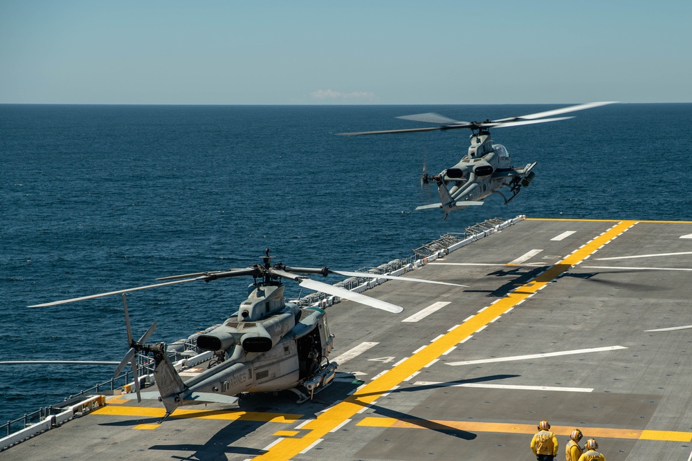 VMM-165 (Rein.) H-1s Land Aboard USS Boxer
