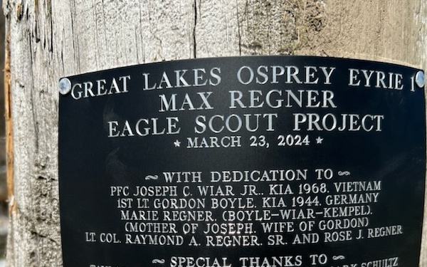 NAVFAC PWD Great Lakes and Troop 46 Eagle Scout Service Project Install Osprey Nesting Platform