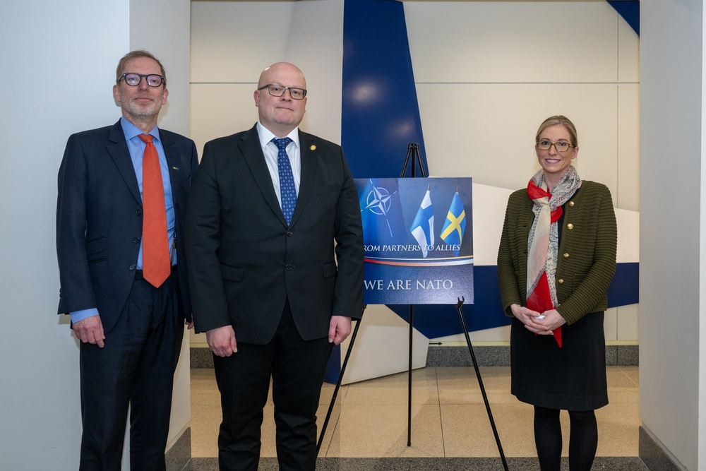 DASD for European and NATO Policy delivers remarks at Sweden, Finland flag unfurling
