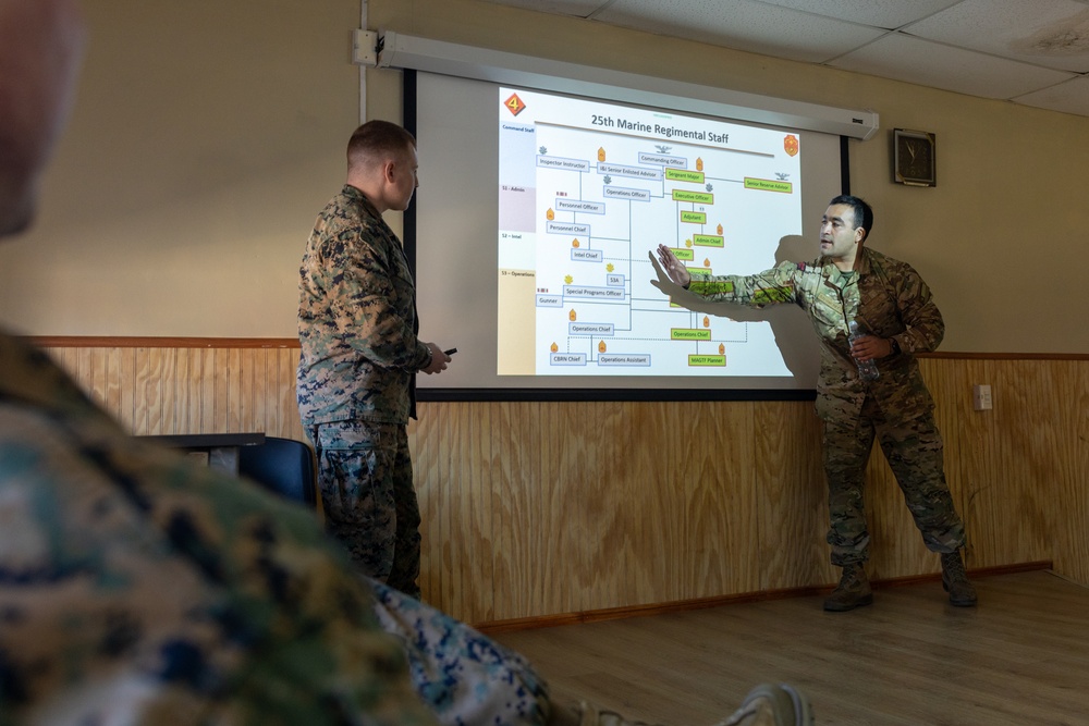 U.S. Marines with 25th Marine Regiment conduct an Amphibious Intelligence SMEE with Chilean Marines