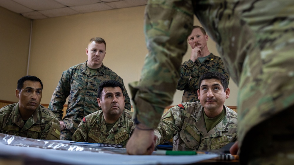 U.S. Marines with 25th Marine Regiment conduct an Amphibious Intelligence SMEE with Chilean Marines