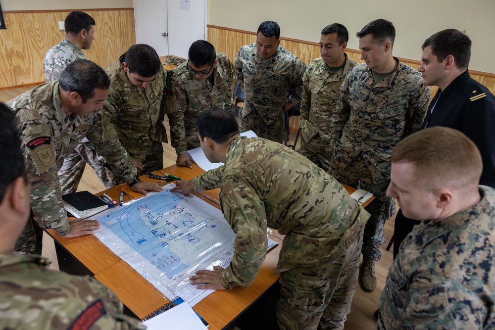 U.S. Marines with 25th Marine Regiment conduct an Amphibious Intelligence SMEE with Chilean Marines