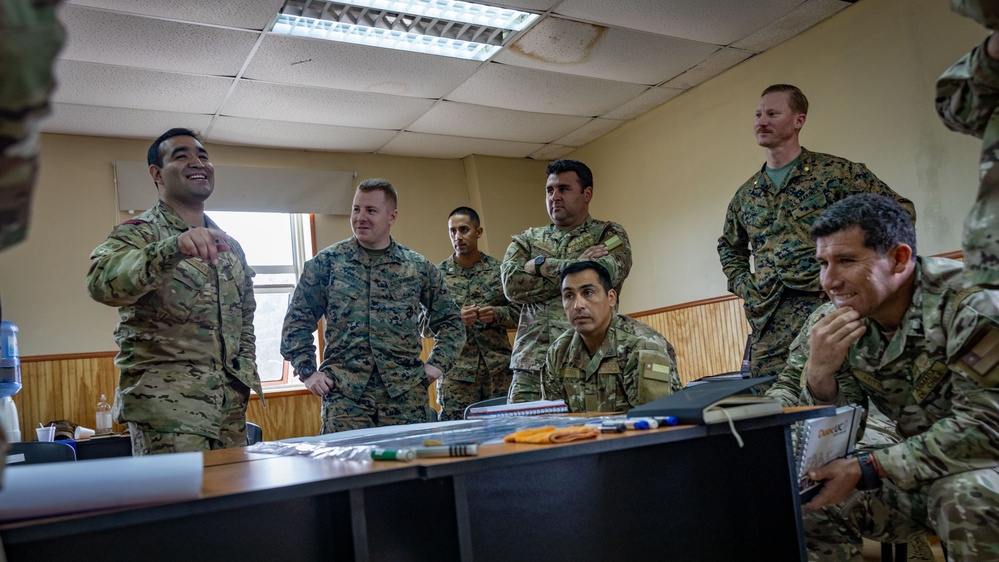 U.S. Marines with 25th Marine Regiment conduct an Amphibious Intelligence SMEE with Chilean Marines