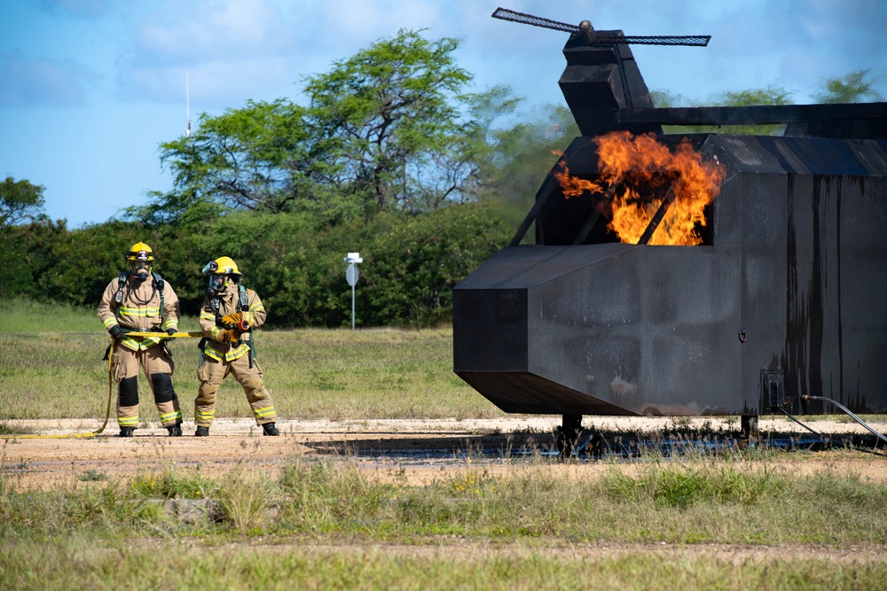 PMRF Fire and Emergency Services Department Conducts Live Fire Training With Lihue Airport Fire Department.