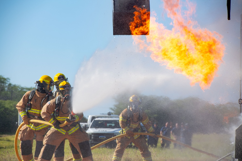 PMRF Fire and Emergency Services Department Conducts Live Fire Training With Lihue Airport Fire Department.