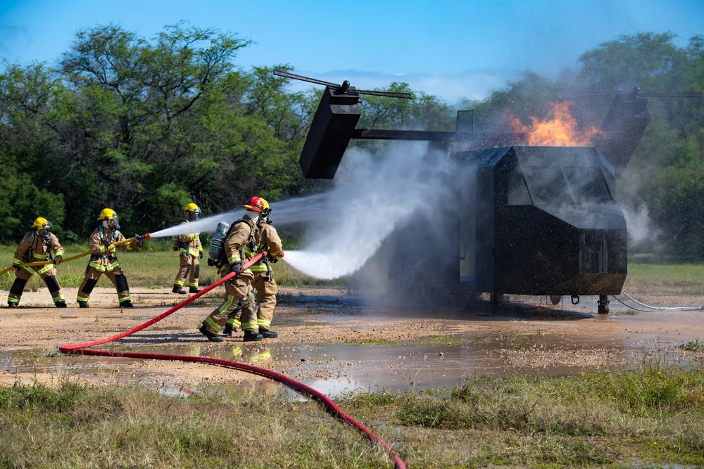 PMRF Fire and Emergency Services Department Conducts Live Fire Training With Lihue Airport Fire Department.