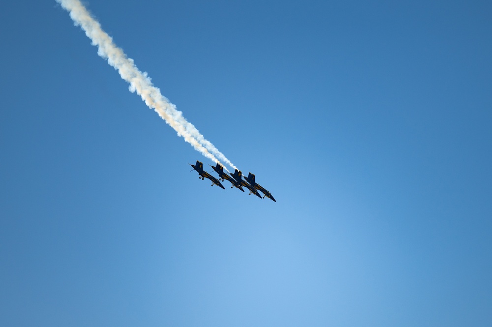 U.S. Navy Blue Angels preform practice maneuvers prior to upcoming Beyond the Horizon Airshow at Maxwell