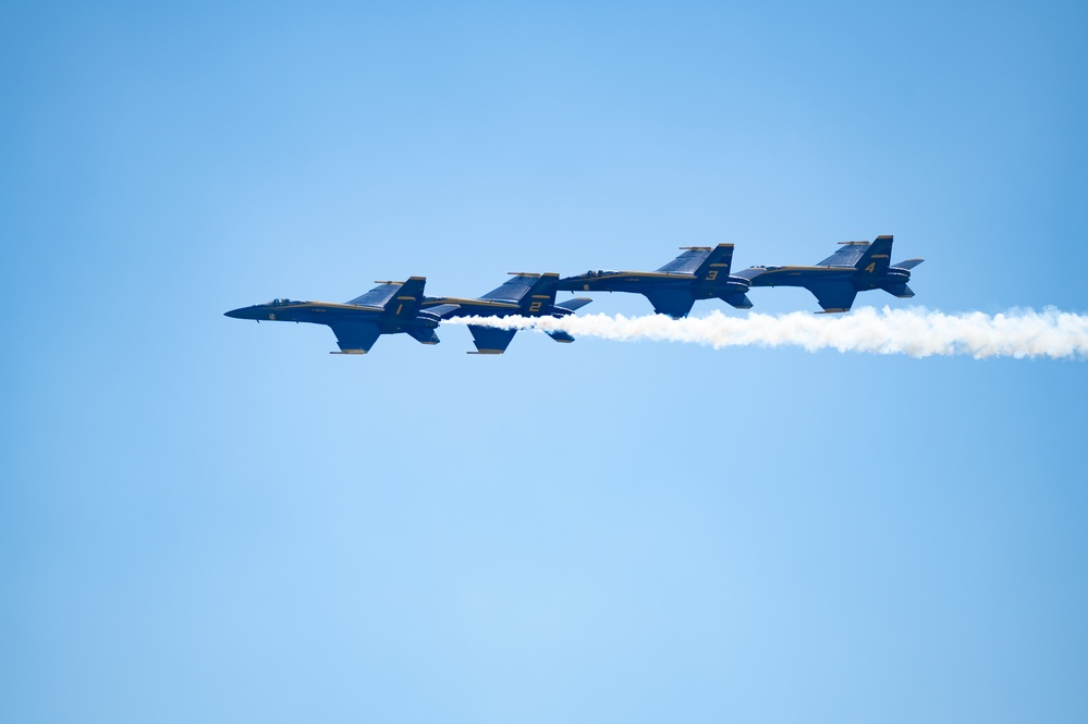 U.S. Navy Blue Angels preform practice maneuvers prior to upcoming Beyond the Horizon Airshow at Maxwell