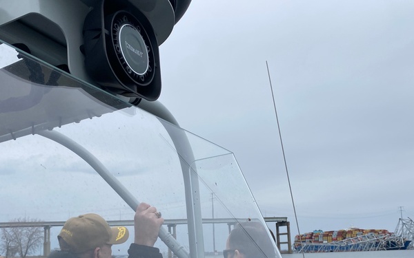 Vice Admiral James Downey visited the site of the Francis Scott Key Bridge collapse