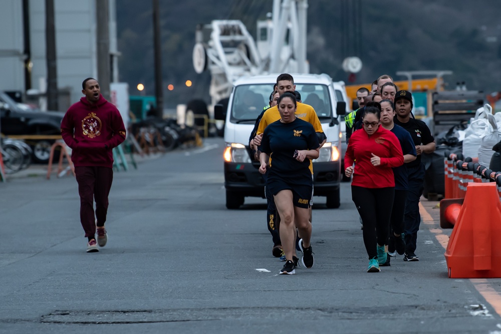 USS Ronald Reagan Chiefs Mess runs for Chief Petty Officer birthday