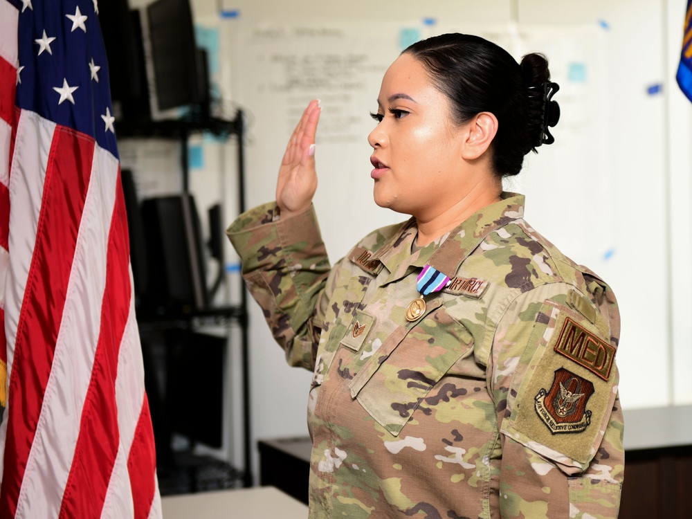 Staff Sgt. Erika Dorsey commissions into the Medical Service Corps