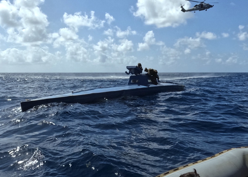 USS Leyte Gulf Coast Guard LEDET and HSM 50 Intercept Drug Smuggling Vessel