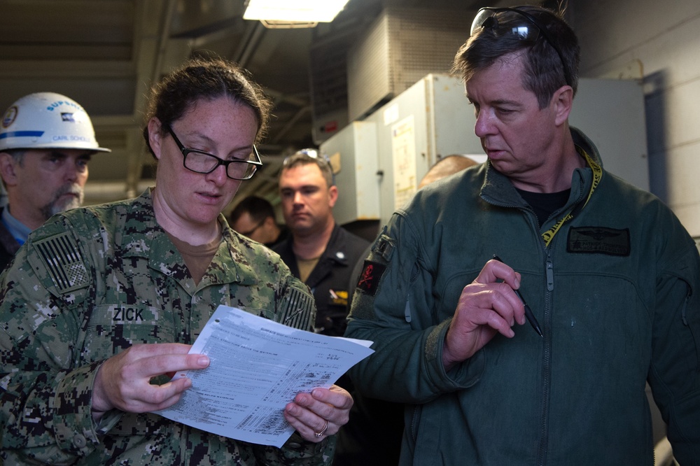 Assistant Project Officer Lt. Cmdr. Maggie Zick, Checks USS John C Stennis (CVN 74) for Departure