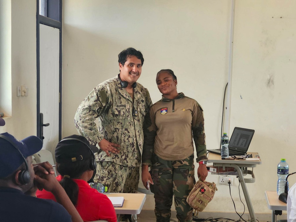 U.S. Navy and Ghana Army teach first aid to fisheries inspector