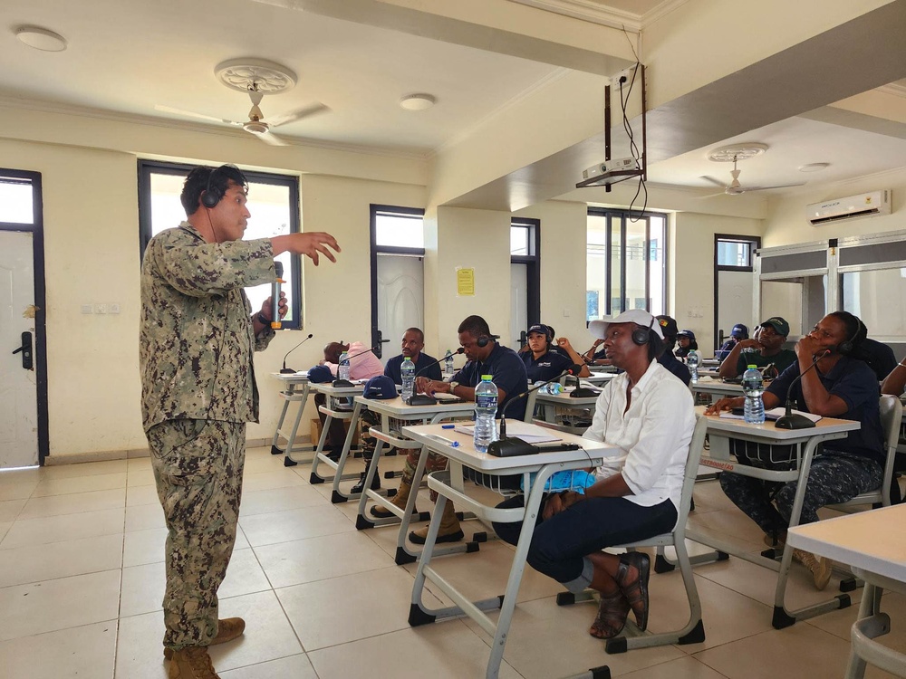 U.S. Navy and Ghana Army teach first aid to fisheries inspector