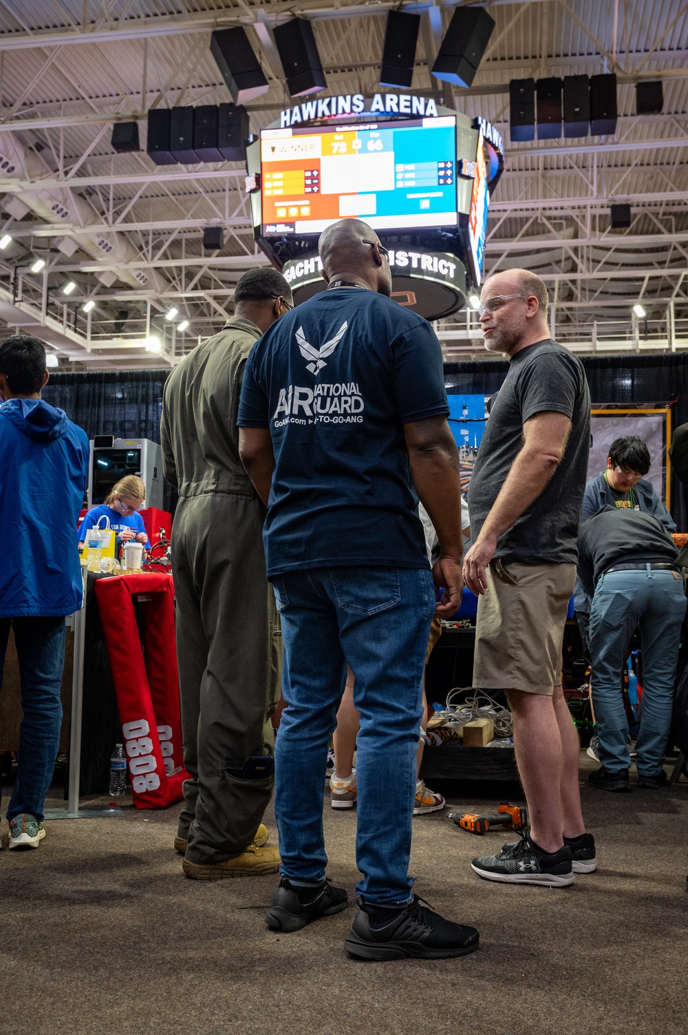 Photo of 116th Air Control Wing members participating in high school robotics competition at Mercer University