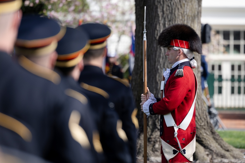 U.S. Soldiers rehearse an Armed Forces Full Honor Arrival Ceremony at The White House