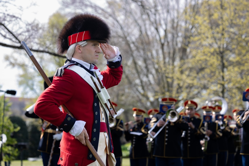 U.S. Soldiers rehearse an Armed Forces Full Honor Arrival Ceremony at The White House