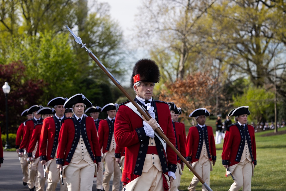 U.S. Soldiers rehearse an Armed Forces Full Honor Arrival Ceremony at The White House