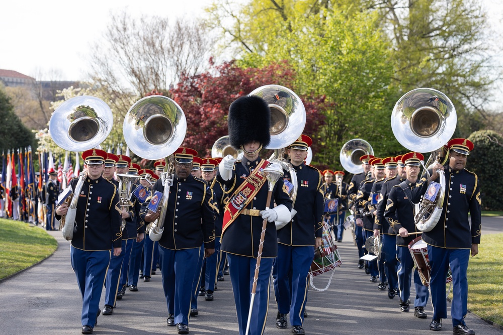 U.S. Soldiers rehearse an Armed Forces Full Honor Arrival Ceremony at The White House