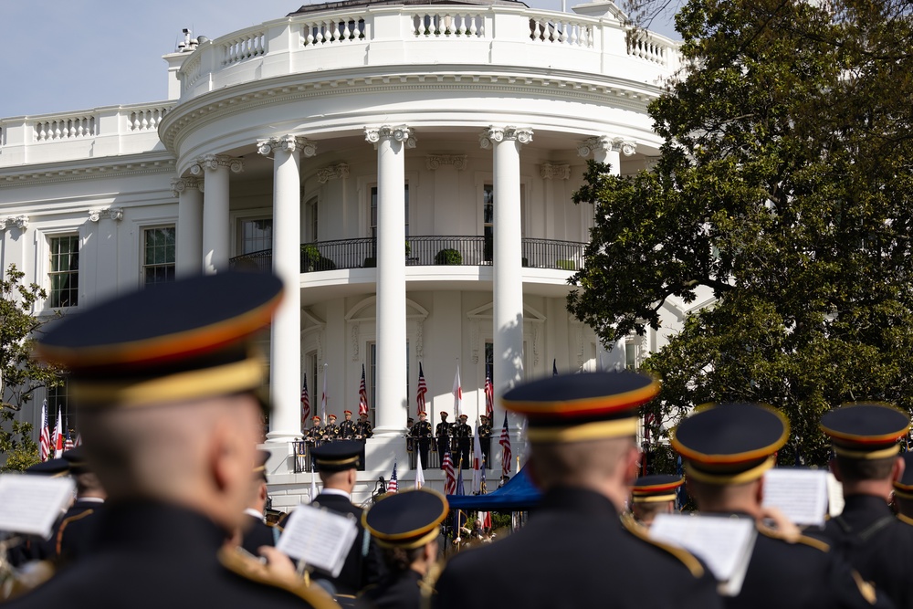 U.S. Soldiers rehearse an Armed Forces Full Honor Arrival Ceremony at The White House